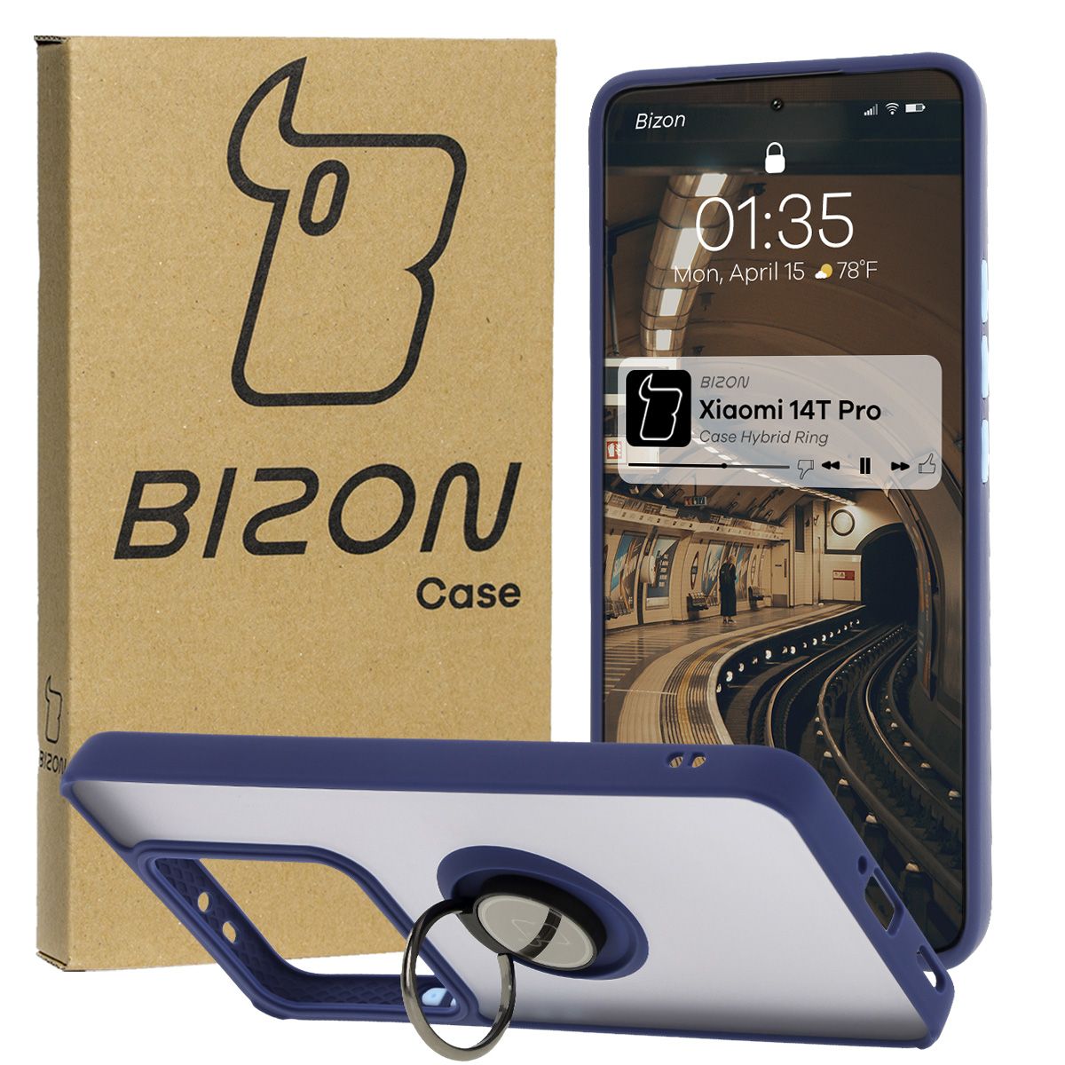 Etui z uchwytem na palec Bizon Case Hybrd Ring do Xiaomi 14T Pro