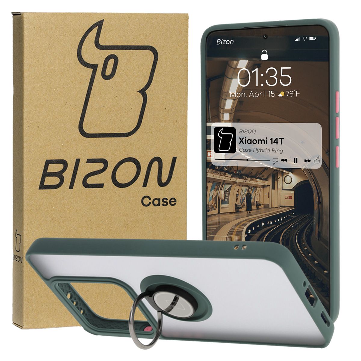 Etui z uchwytem na palec Bizon Case Hybrd Ring do Xiaomi 14T