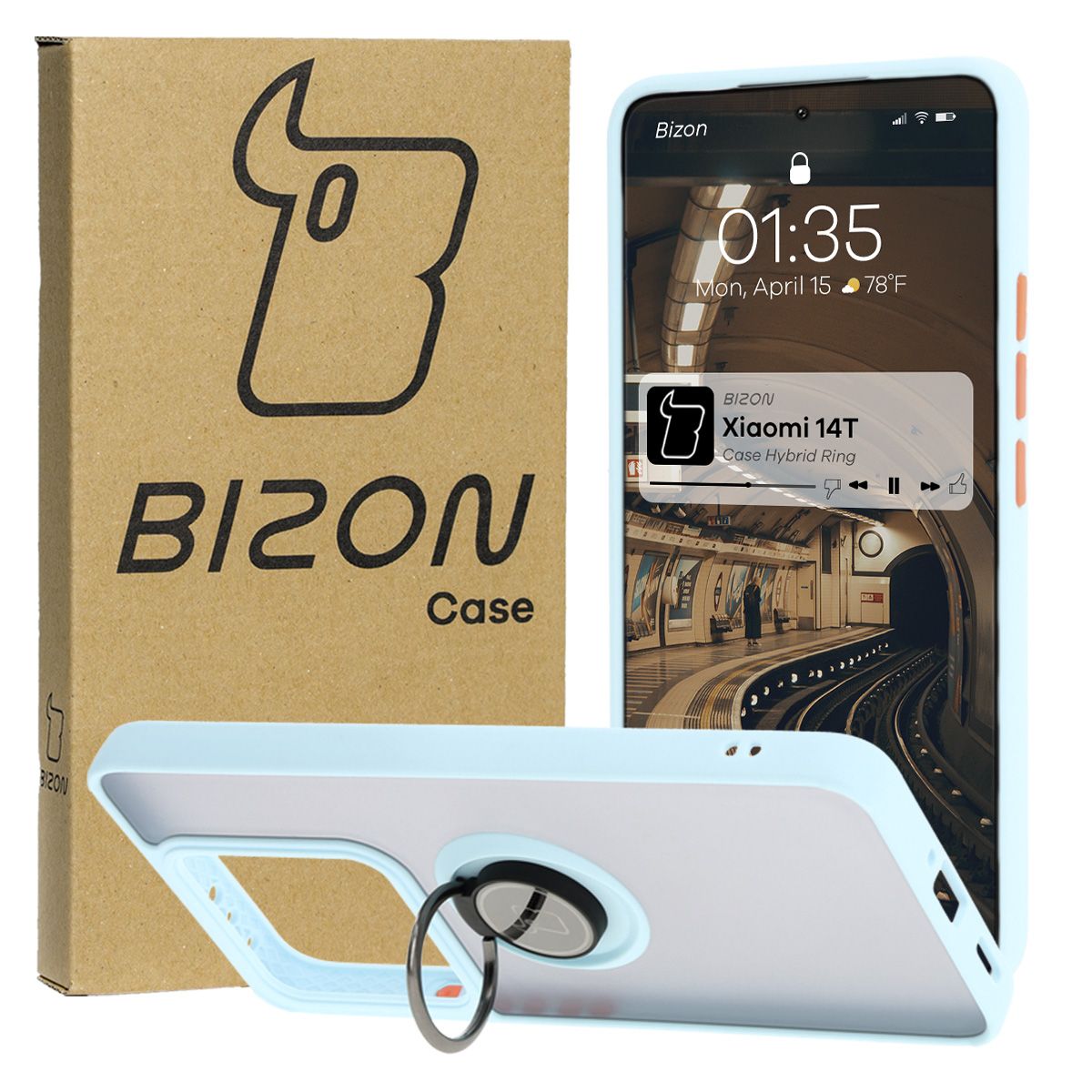 Etui z uchwytem na palec Bizon Case Hybrd Ring do Xiaomi 14T