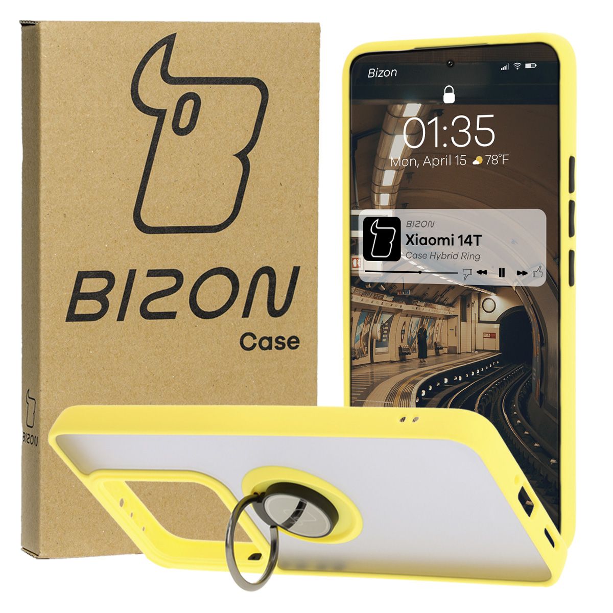 Etui z uchwytem na palec Bizon Case Hybrd Ring do Xiaomi 14T