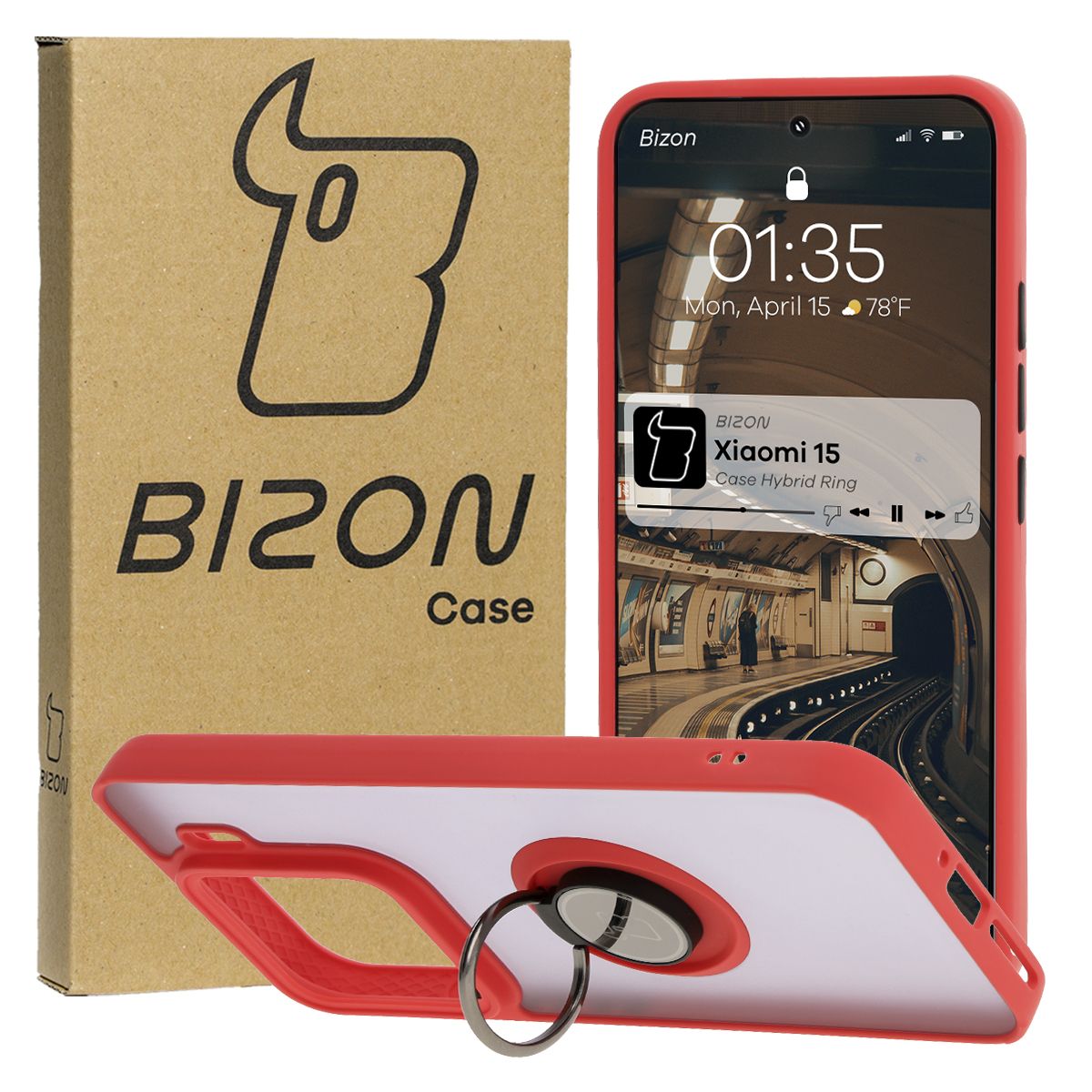 Ujjfogós tok Bizon Case Hybrid Ring Xiaomi 15-hez