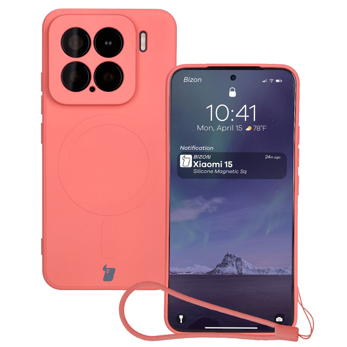 Etui z pierścieniem magnetycznym Bizon Case Silicone Magnetic Sq do Xiaomi 15