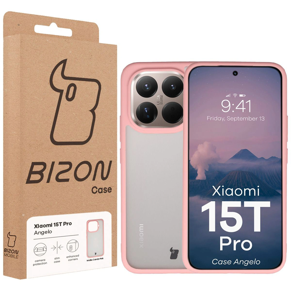 Przód pudełka Bizon Case z dedykowaną etykietą do Xiaomi 15T Pro