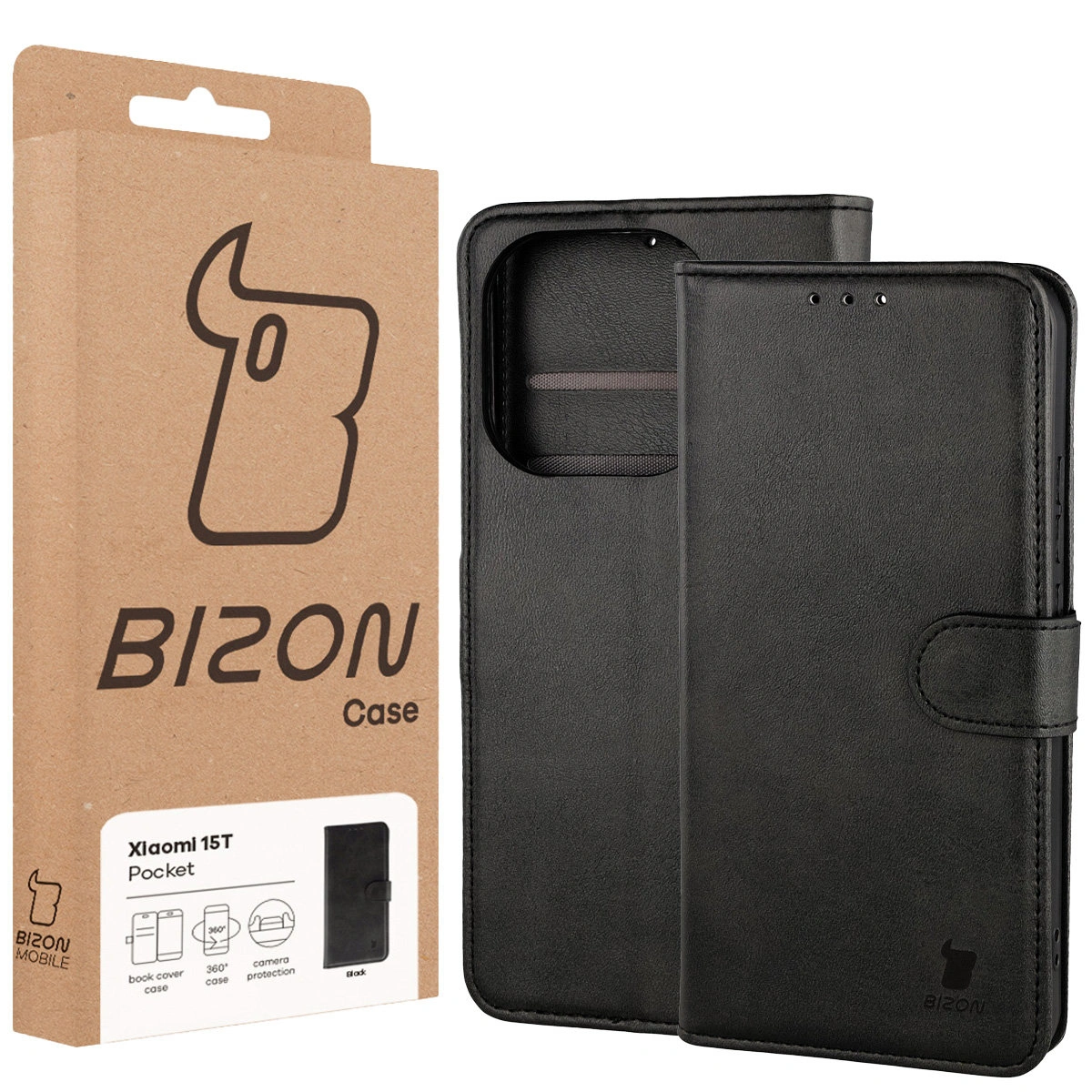 Przód pudełka Bizon Case z dedykowaną etykietą do Xiaomi 15T