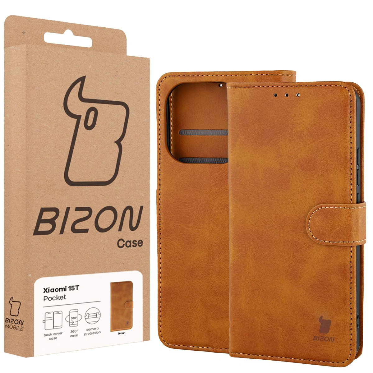 Przód pudełka Bizon Case z dedykowaną etykietą do Xiaomi 15T