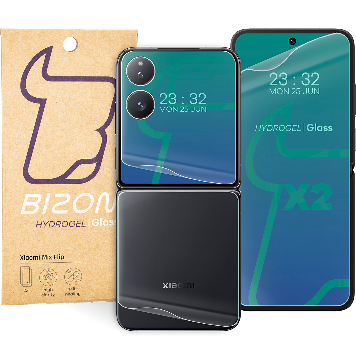 Zestaw folii hydrożelowych na plecki i wyświetlacz telefonu Bizon Glass Hydrogel Back do Xiaomi Mix Flip, 3 sztuki