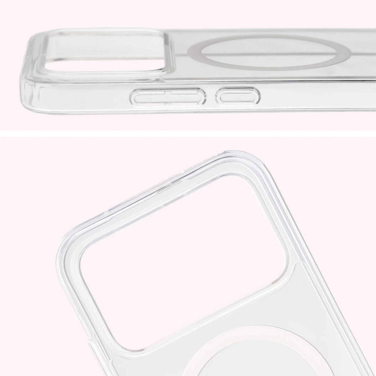 Pełne wycięcie i podwyższone krawędzie aparatu w etui Bizon Case CrystalO do Xiaomi POCO F8 Pro