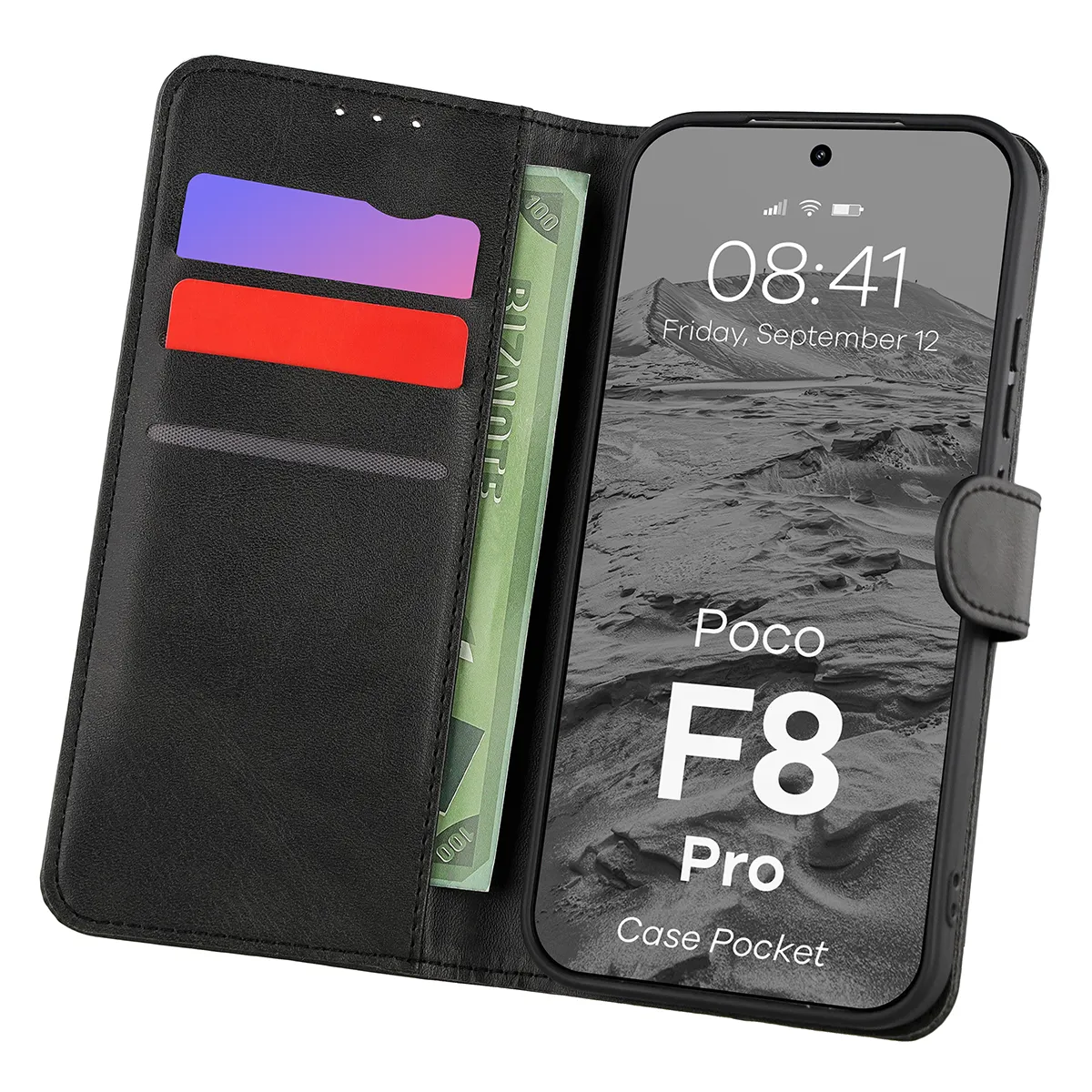 Etui z klapką z miejscem na karty Bizon Case Pocket do Xiaomi POCO F8 Pro