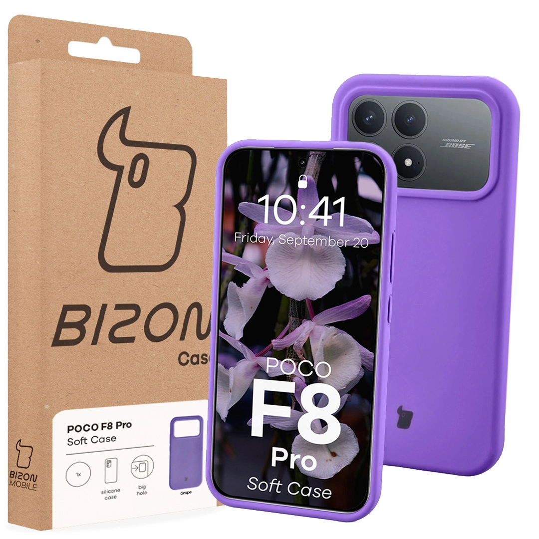 Przód pudełka Bizon Case z dedykowaną etykietą do Xiaomi POCO F8 Pro