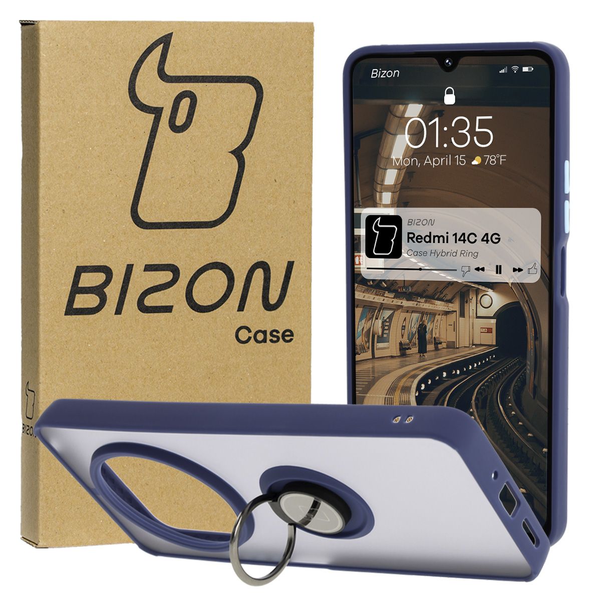 Etui z uchwytem na palec Bizon Case Hybrd Ring do Xiaomi Redmi 14C 4G / POCO C75