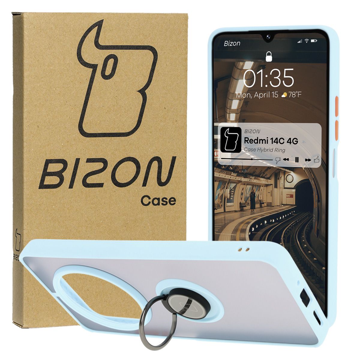 Etui z uchwytem na palec Bizon Case Hybrd Ring do Xiaomi Redmi 14C 4G / POCO C75