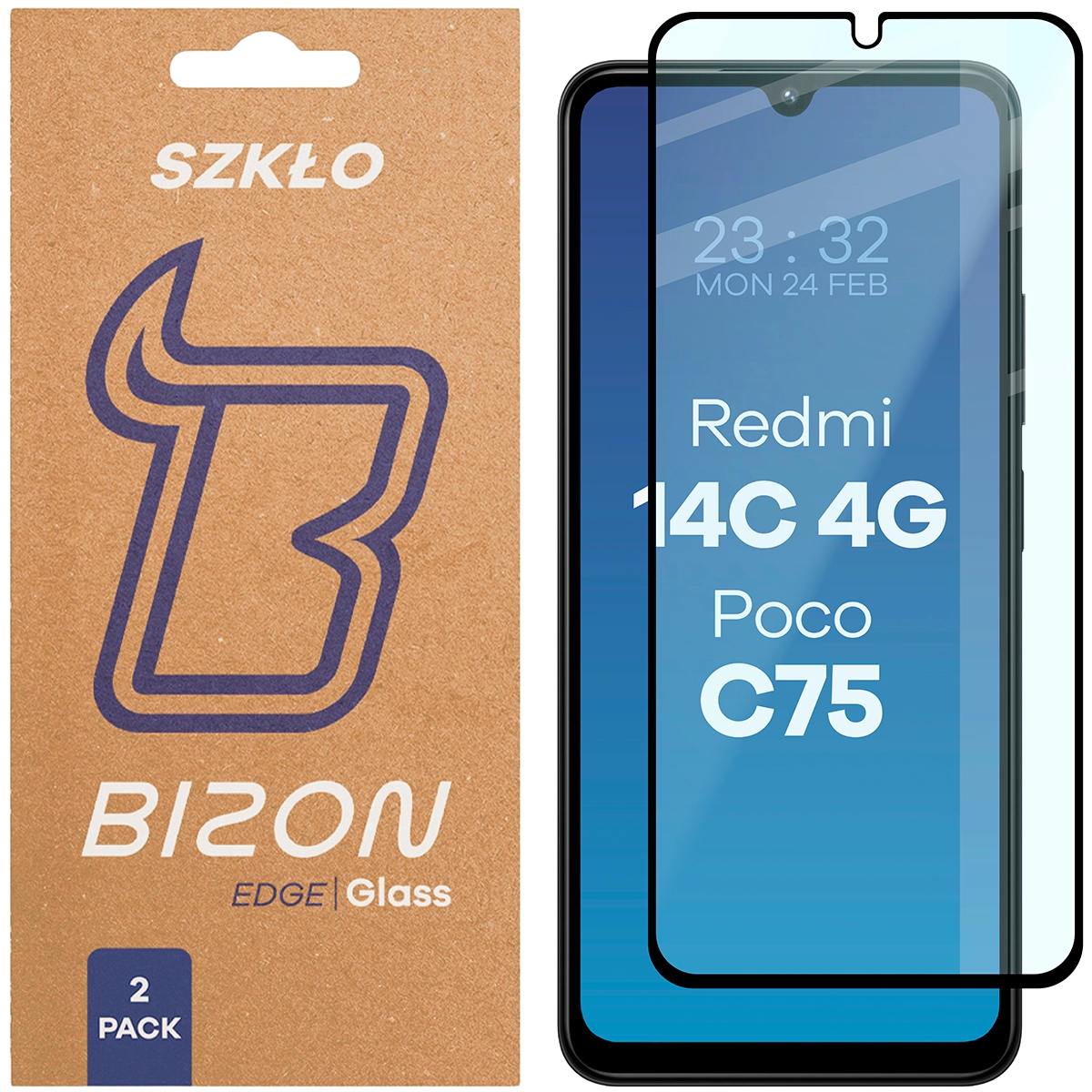 Szkło hartowane na cały ekran Bizon Glass Edge Duo dla Xiaomi Redmi 14C 4G / Xiaomi POCO C75
