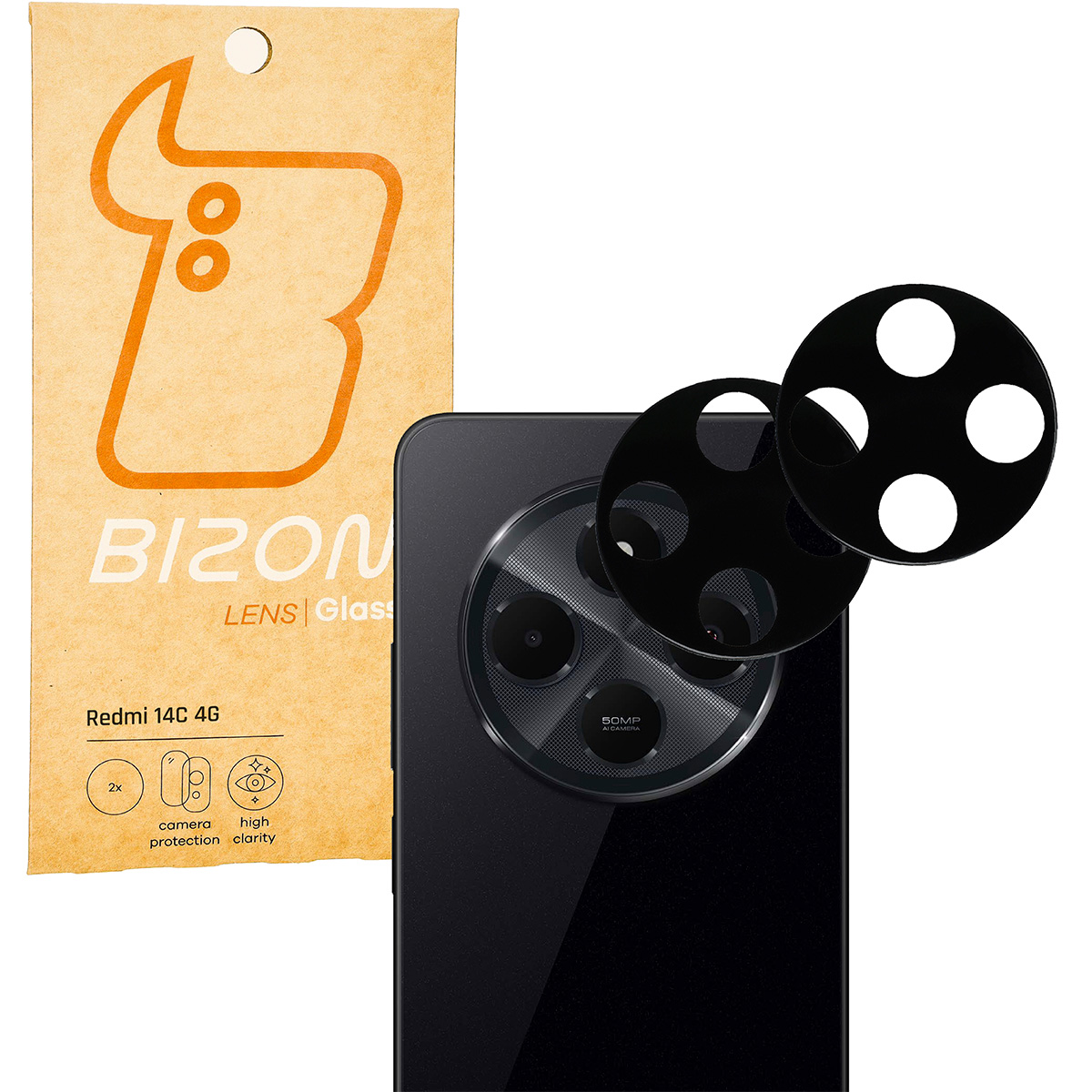 Sticlă pentru camera telefonului Bizon Glass Lens pentru Xiaomi Redmi 14C 4G / POCO C75, 2 bucăți