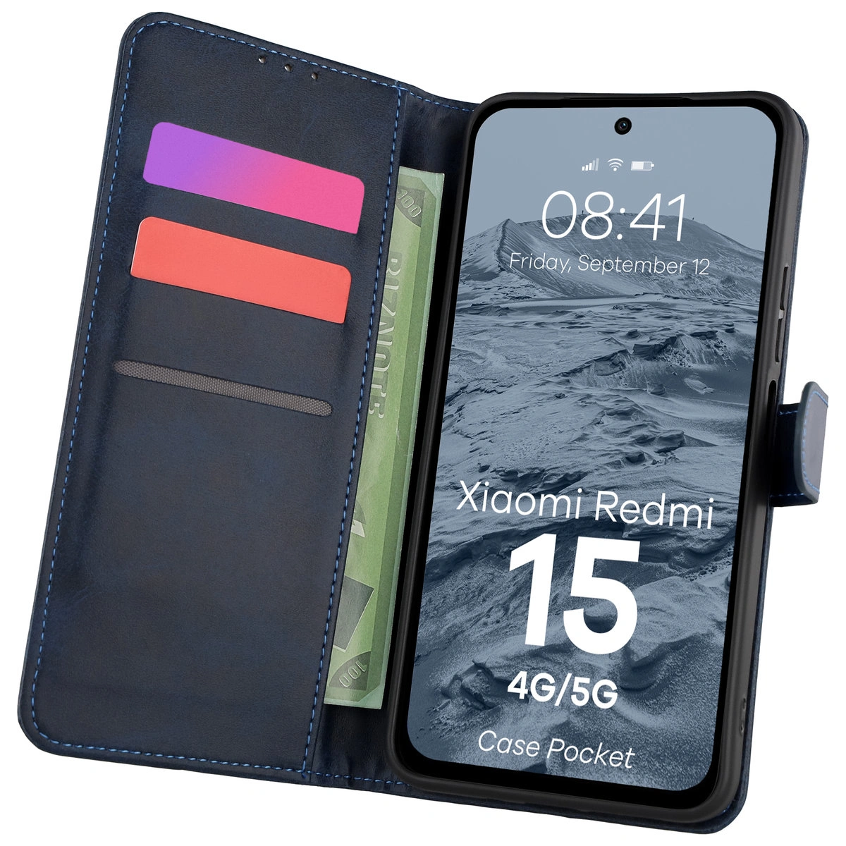 Etui z klapką z miejscem na karty Bizon Case Pocket do Xiaomi Redmi 15 4G / 5G