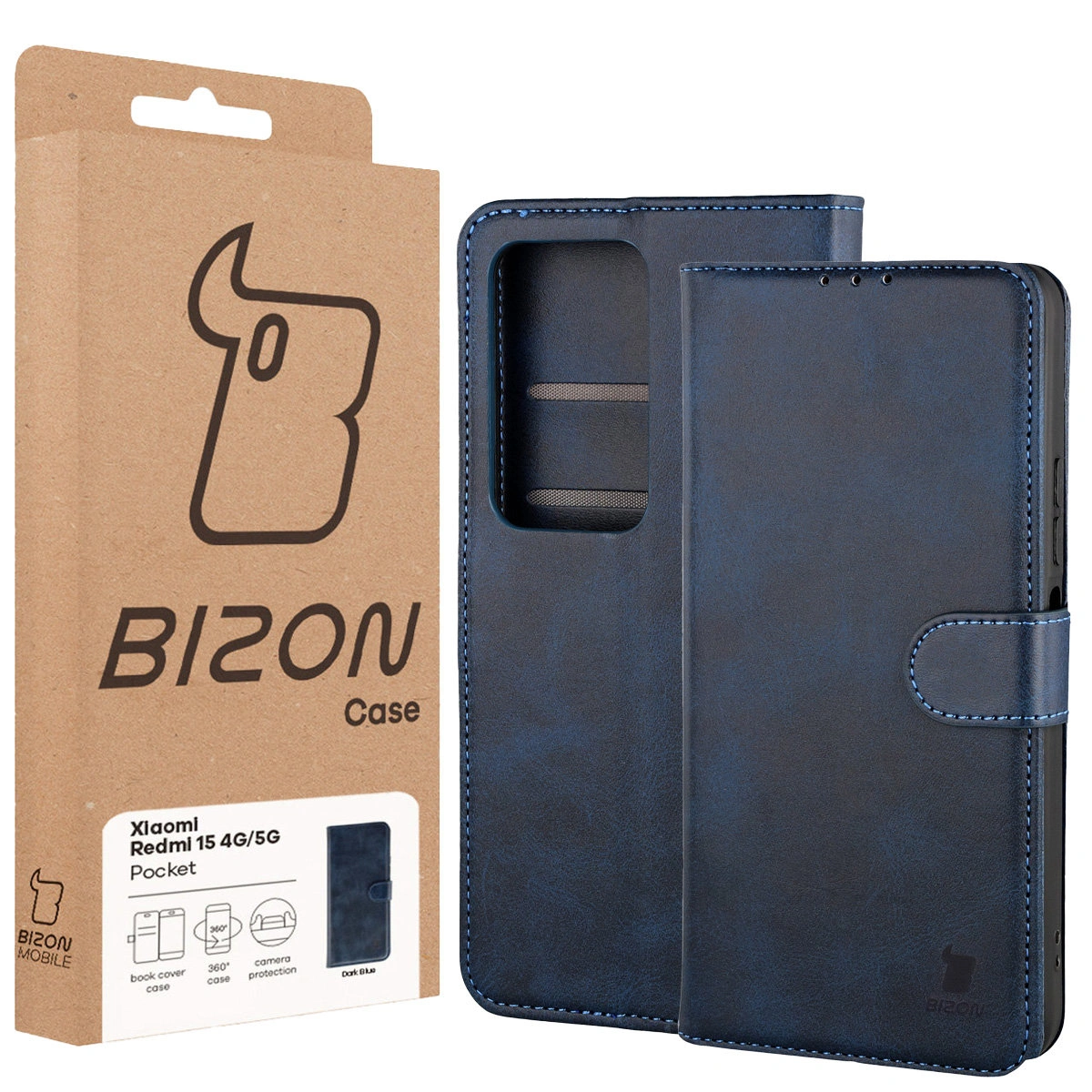 Przód pudełka Bizon Case z dedykowaną etykietą do Xiaomi Redmi 15 4G / 5G