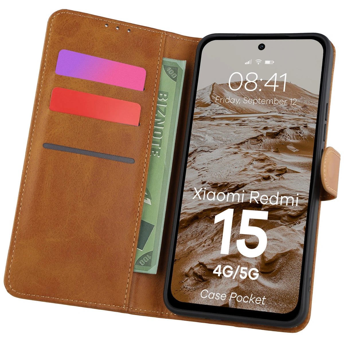Etui z klapką z miejscem na karty Bizon Case Pocket do Xiaomi Redmi 15 4G / 5G