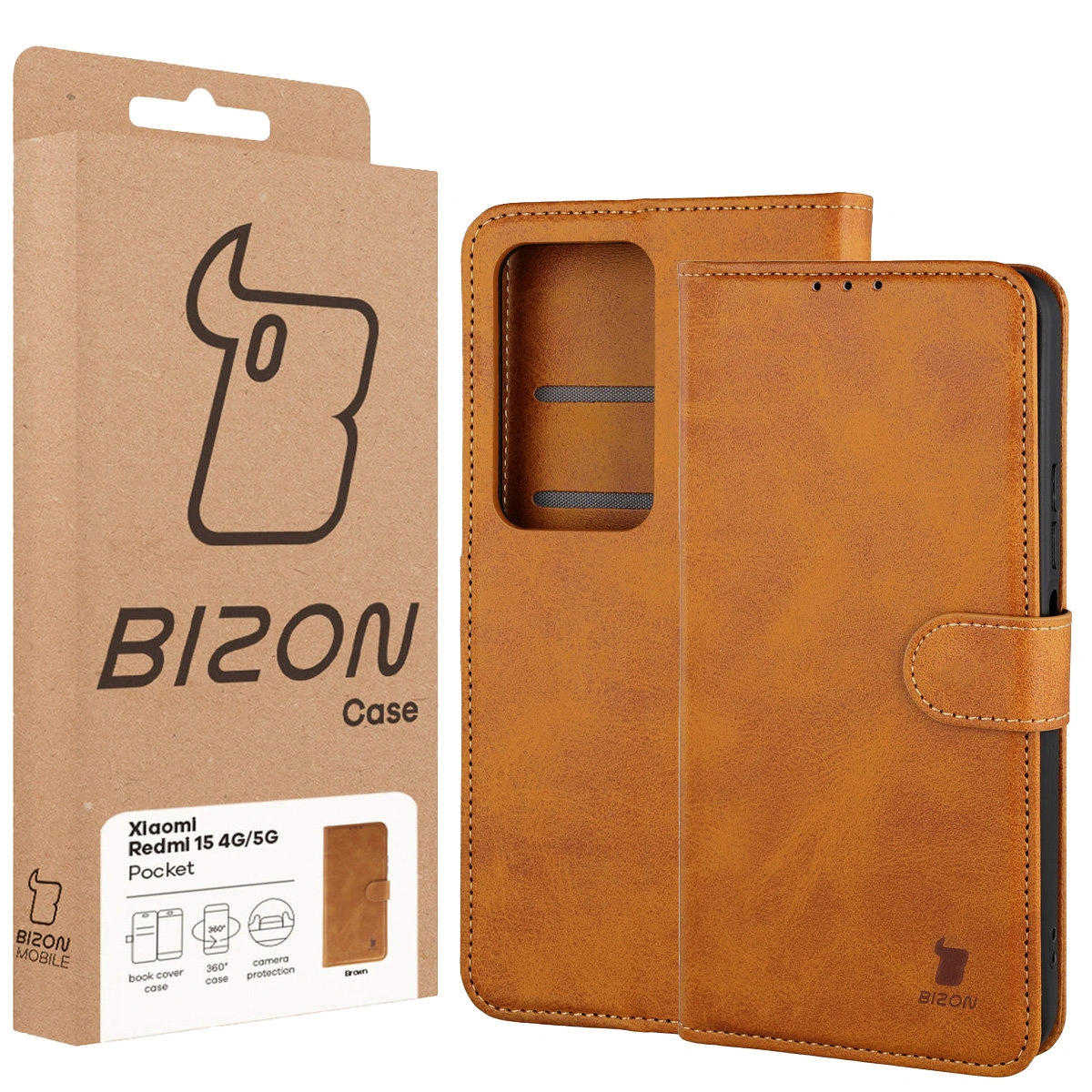 Przód pudełka Bizon Case z dedykowaną etykietą do Xiaomi Redmi 15 4G / 5G