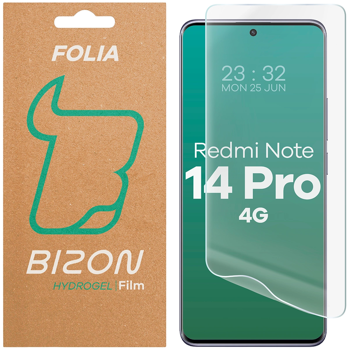 Pudełko i folia hydrożelowa na ekran Bizon Glass Hydrogel Front do Xiaomi Redmi Note 14 Pro 4G