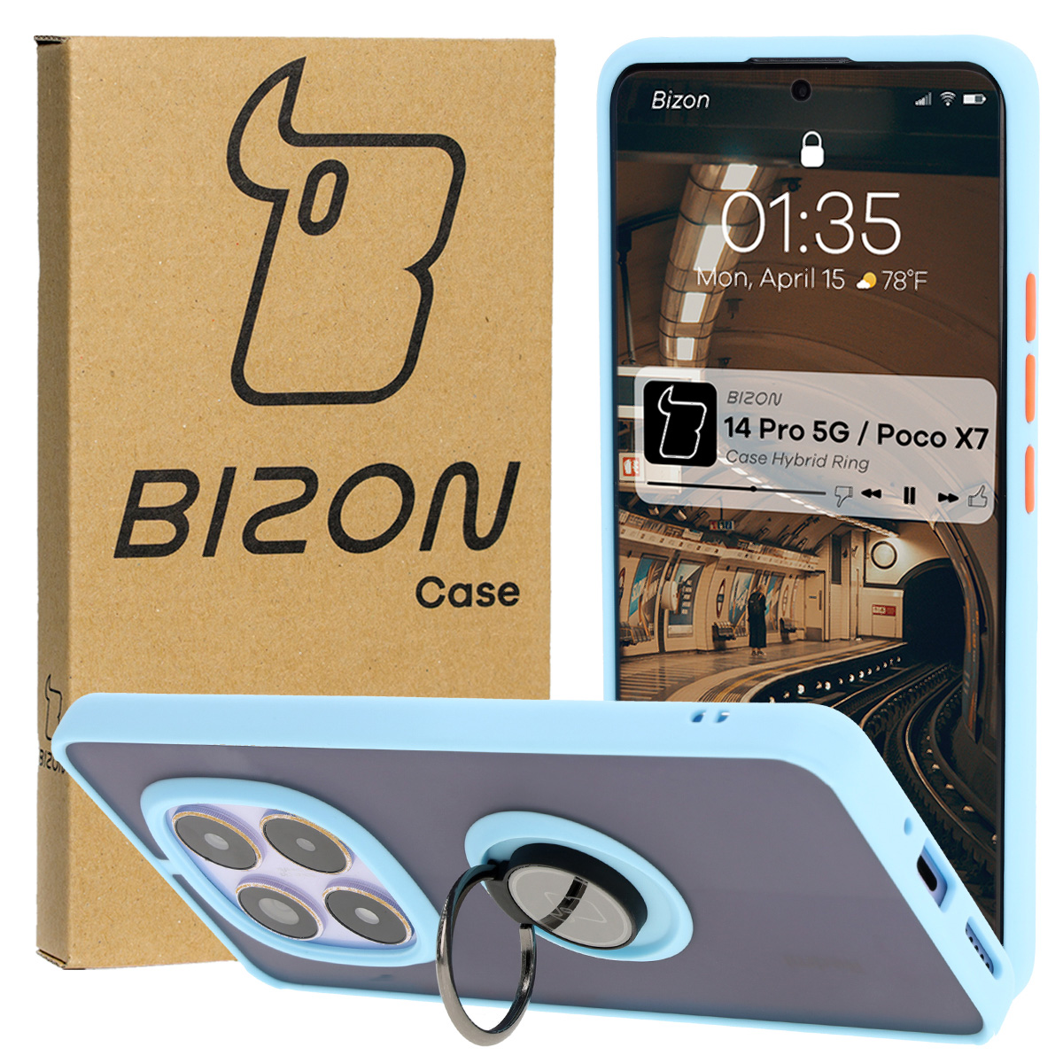 Etui z uchwytem na palec Bizon Case Hybrd Ring do Xiaomi Redmi Note 14 Pro 5G / Xiaomi Poco X7