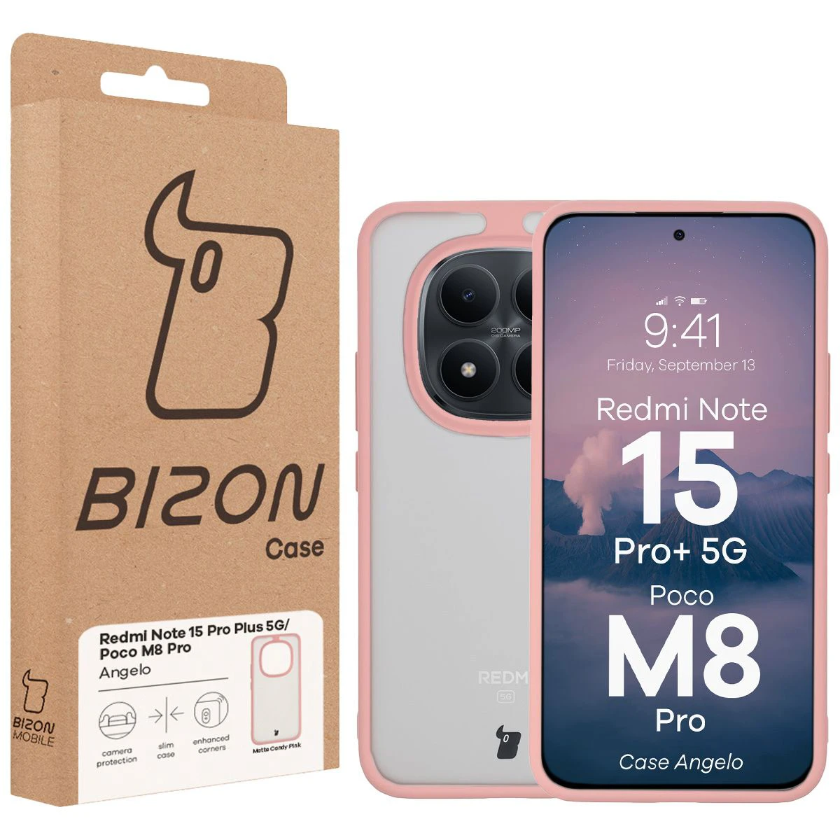Przód pudełka Bizon Case z dedykowaną etykietą do Xiaomi Redmi Note 15 Pro Plus 5G / POCO M8 Pro 5G