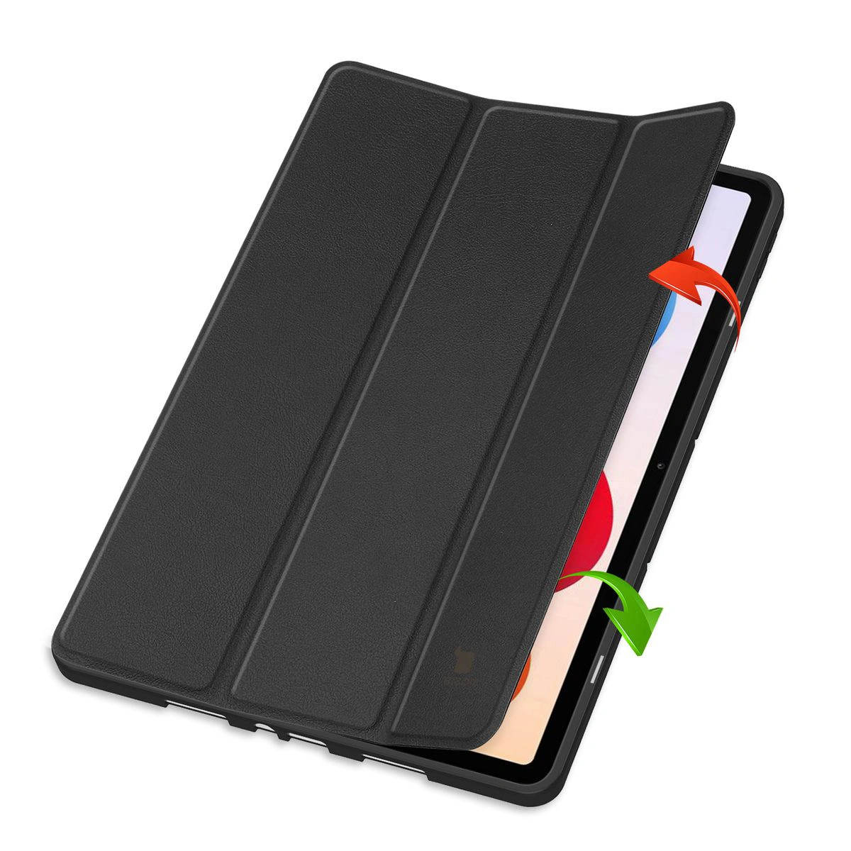 Dwa etui stojące na podwyższeniach, ukazujące funkcję zmiany w podstawkę do Xiaomi Redmi Pad 2 Pro