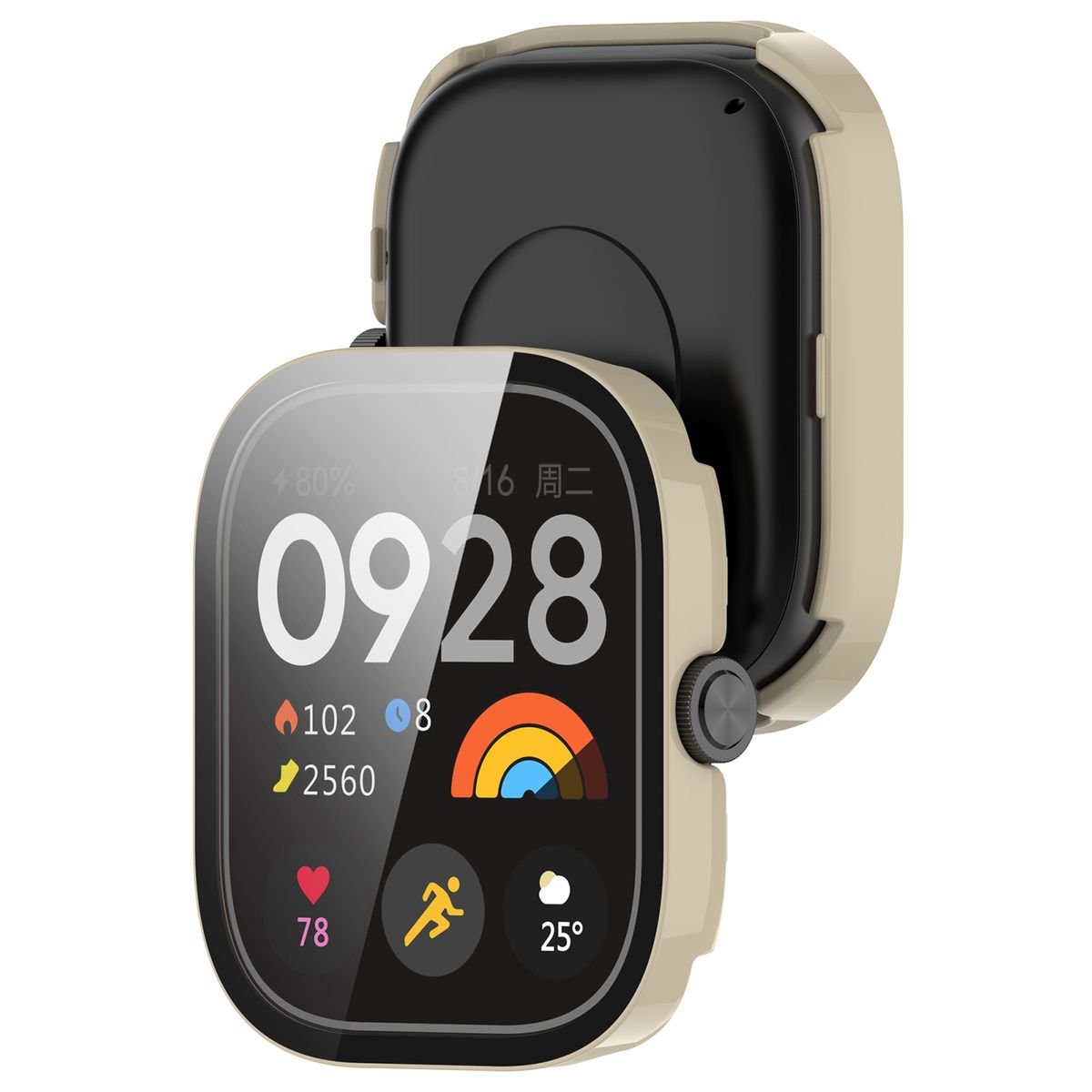 Bizon Case+Glass smartwatch védőtok üveggel Xiaomi Redmi Watch 5, bézs színben