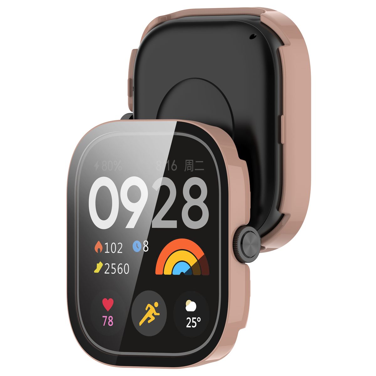 Etui ze szkłem do zegarka Bizon Case+Glass Xiaomi Redmi Watch 5, różówe