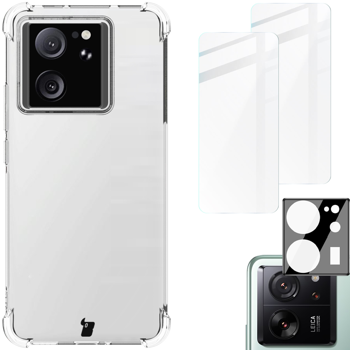 Etui Bizon Case Salpa + szkło hartowane Bizon Glass Clear 2 - 2 szt. + szkiełko na obiektyw Bizon Glass Lens, Xiaomi 13T / 13T Pro