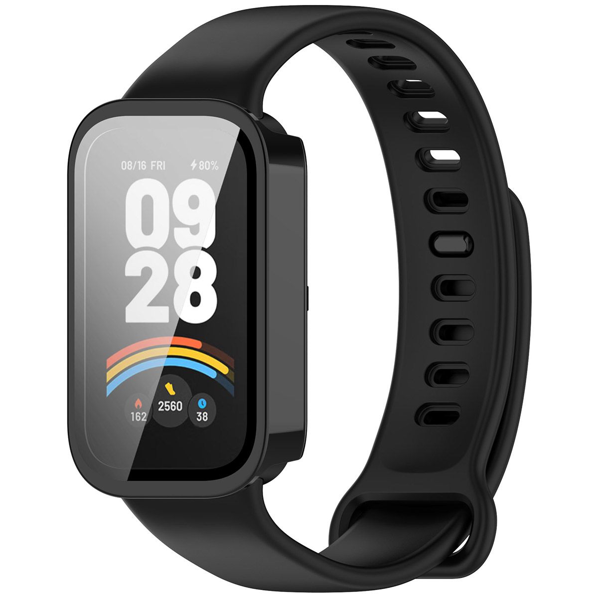 Etui ze szkłem do zegarka Bizon Case+Glass  Xiaomi Mi Smart Band 9 Active / Xiaomi Redmi Band 3, czarne