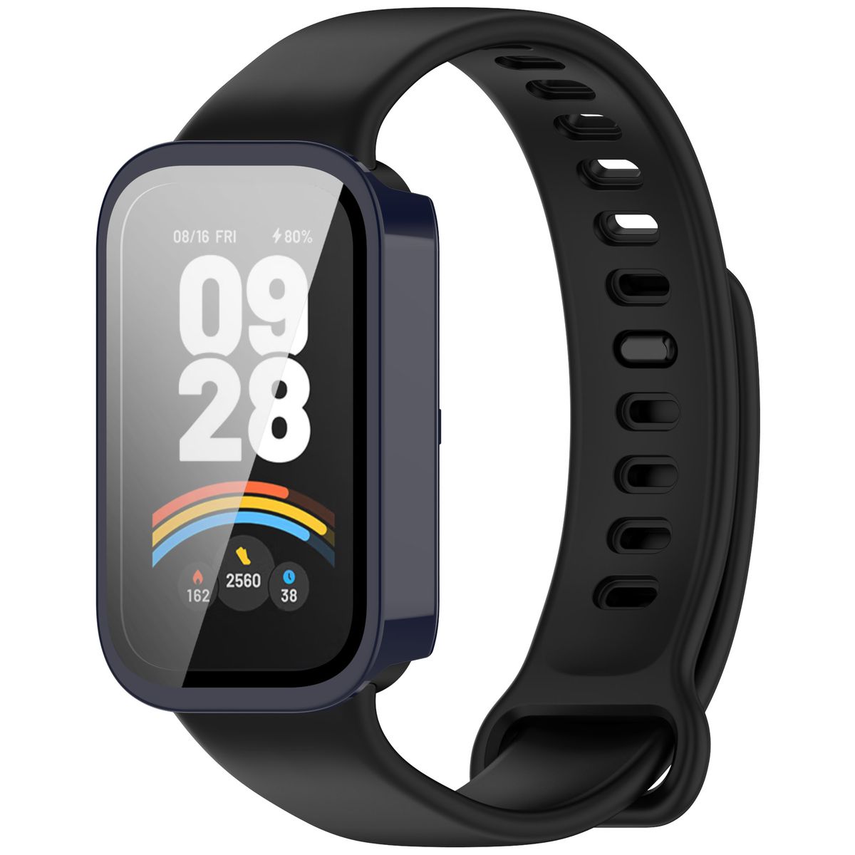 Etui ze szkłem do zegarka Bizon Case+Glass  Xiaomi Mi Smart Band 9 Active / Xiaomi Redmi Band 3, niebieskie