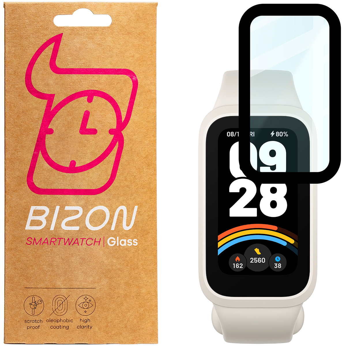 Szkło hybrydowe na smartwatch Bizon Glass Watch Edge dla Xiaomi Smart Band 9 Active / Redmi Smart Band 3