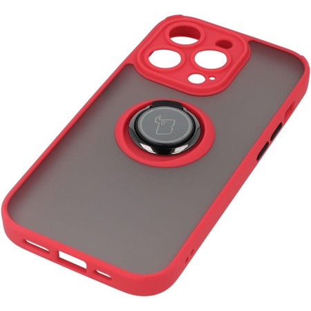 Etui z uchwytem na palec Bizon Case Hybrid Ring do iPhone 14 Pro, przydymione z czerwoną ramką
