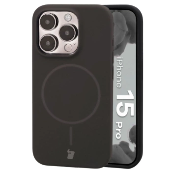 Silikonowe etui z pierścieniem magnetycznym Bizon Soft Case Magnetic do iPhone 15 Pro, czarne