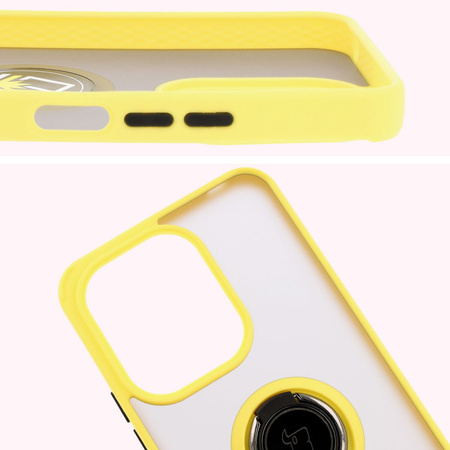 Etui z uchwytem na palec Bizon Case Hybrid Ring do Xiaomi Redmi 13 4G, przydymione z żółtą ramką