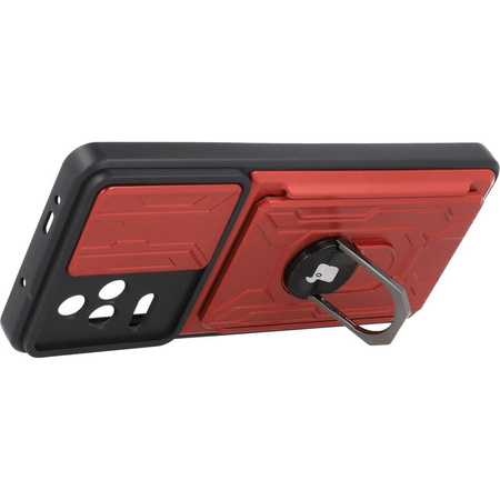 Etui Bizon Case Camshield Card Slot Ring do Xiaomi Poco F4 5G, czerwone