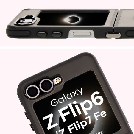 Etui z pierścieniem magnetycznym Bizon Case Eclipse do Galaxy Z Flip7 FE / Z Flip6, przydymione z czarną ramką