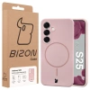 Silikonowe etui z pierścieniem magnetycznym Bizon Soft Case Magnetic do Galaxy S25, jasnoróżowe
