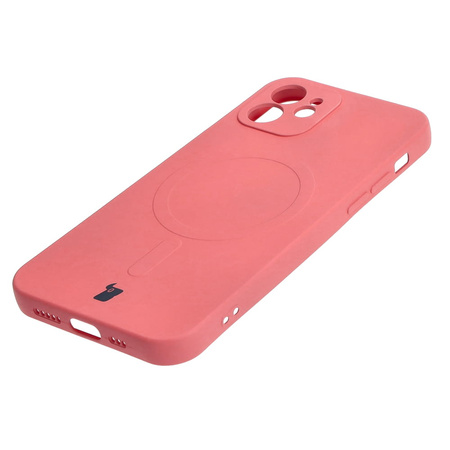 Etui silikonowe z pierścieniem magnetycznym Bizon Case Silicone Magnetic do iPhone 12, brudnoróżowe