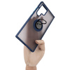 Etui z uchwytem na palec Bizon Case Hybrid Ring do Galaxy S22 Ultra, przydymione z granatową ramką