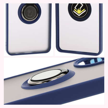 Etui z uchwytem na palec Bizon Case Hybrid Ring do Oppo A60 4G, przydymione z granatową ramką