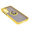 Etui z uchwytem na palec Bizon Case Hybrid Ring do Galaxy S23 FE, przydymione z żółtą ramką