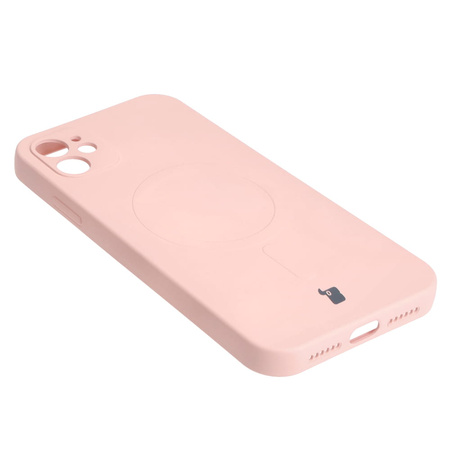 Etui silikonowe z pierścieniem magnetycznym Bizon Case Silicone Magnetic do iPhone 11, jasnoróżowe