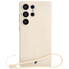 Silikonowe etui z pierścieniem magnetycznym Bizon Case Silicone Magnetic do Galaxy S25 Ultra, beżowe
