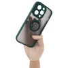 Etui z uchwytem na palec Bizon Case Hybrid Ring do iPhone 14 Pro, przydymione z ciemnozieloną ramką