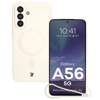 Silikonowe etui z pierścieniem magnetycznym Bizon Case Silicone Magnetic Sq do Galaxy A56 5G, beżowe