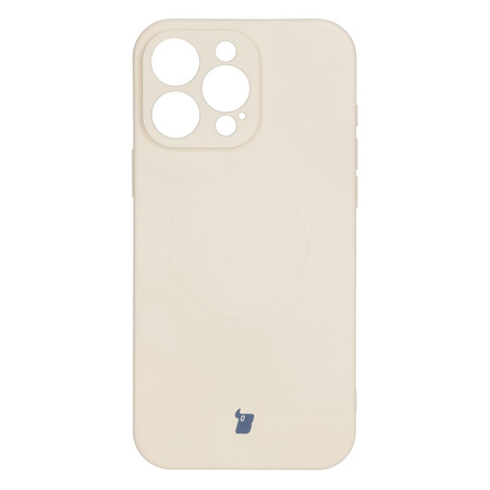 Silikonowe etui z pierścieniem magnetycznym Bizon Case Silicone Magnetic do iPhone 16 Pro, beżowe