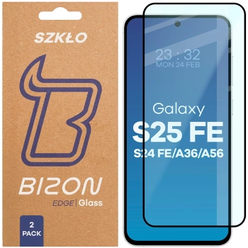 Szkło hartowane Bizon Glass Edge Duo do Galaxy S25 FE / S24 FE / A36 5G / A56 5G, czarna ramka, 2 sztuki