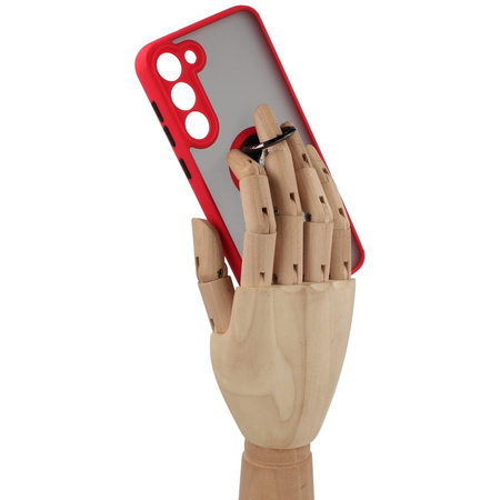 Etui z uchwytem na palec Bizon Case Hybrid Ring do Galaxy S23 Plus, przydymione z czerwoną ramką