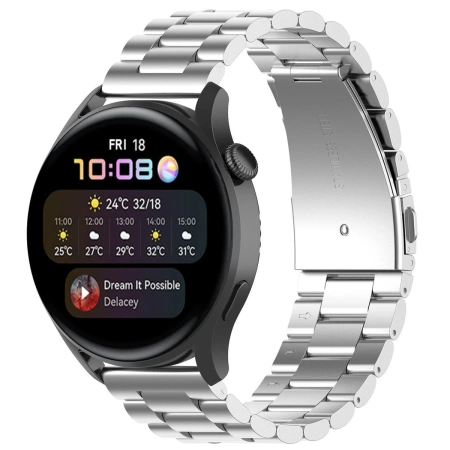 Pasek ze stali nierdzewnej do smartwatcha, Bizon Strap Watch Aura, QuickRelease 20 mm, srebrny