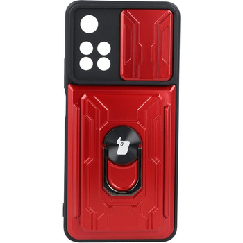 Etui Bizon Case Camshield Card Slot Ring do Xiaomi Redmi Note 11 Pro+ 5G, czerwone